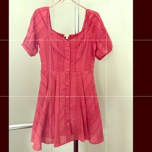 Button Front Eyelet Coral Dress